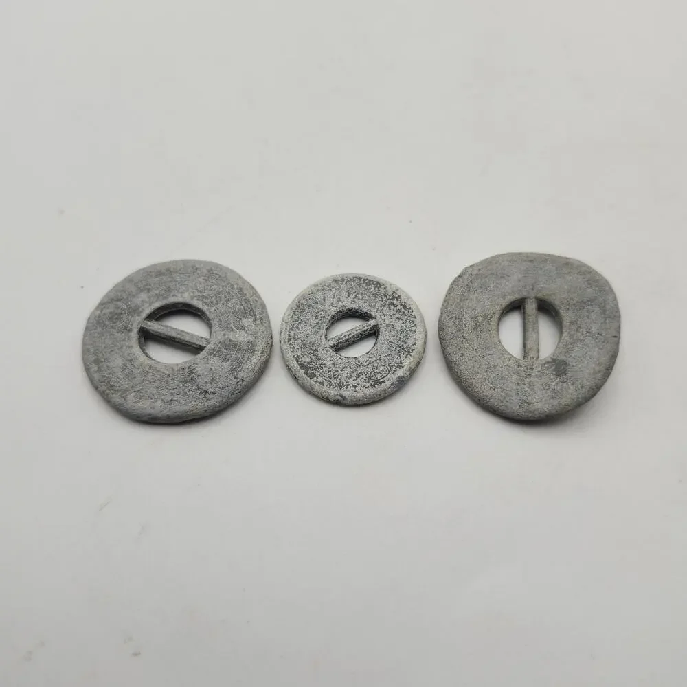 Lot of 3 Vintage Handmade Unglazed Ceramic Buttons Curved Slotted Sew Through